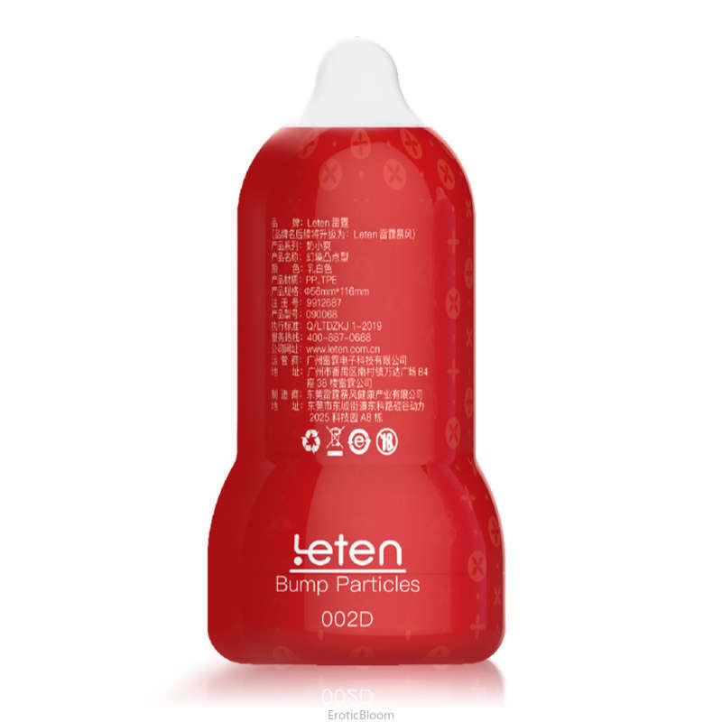 Male Pleasure Device - Portable & Compact with multi-level suction in a red casing labeled 'Leten Bump Particles 002D'. Ideal for discreet use.