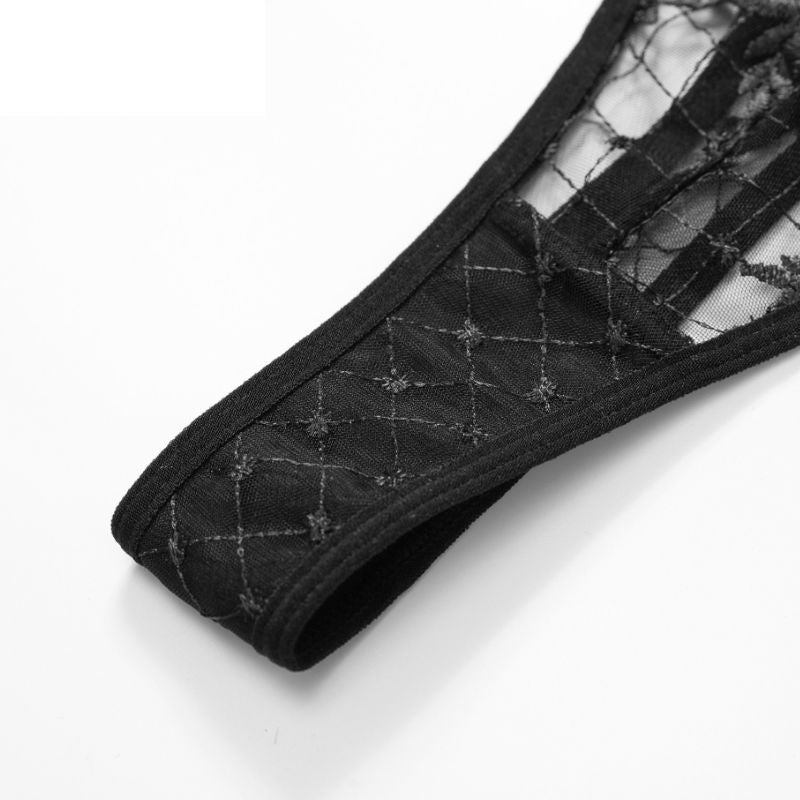 Black and blue floral lace corset lingerie set  T-pants details