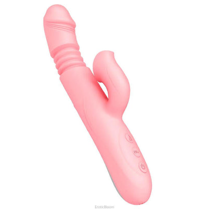 Heated G-Spot Rabbit Vibrator 42°C in pink with realistic tongue and dual motors for intense stimulation. Silicone design for discreet pleasure.