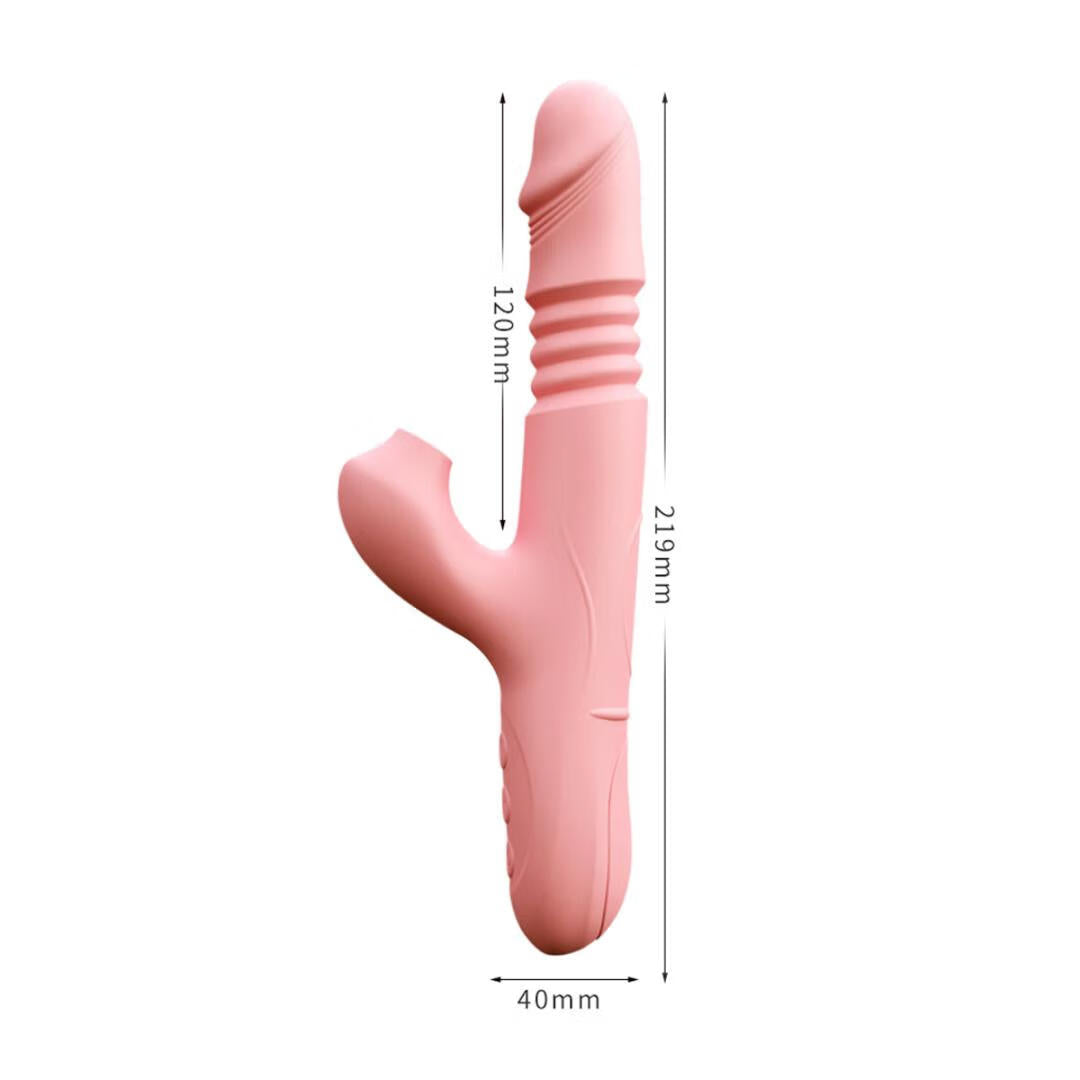 Premium 4-in-1 Personal Wellness Wand in pink with 7-speed vibration, suction, and heat technology, measuring 219mm long and 40mm wide.