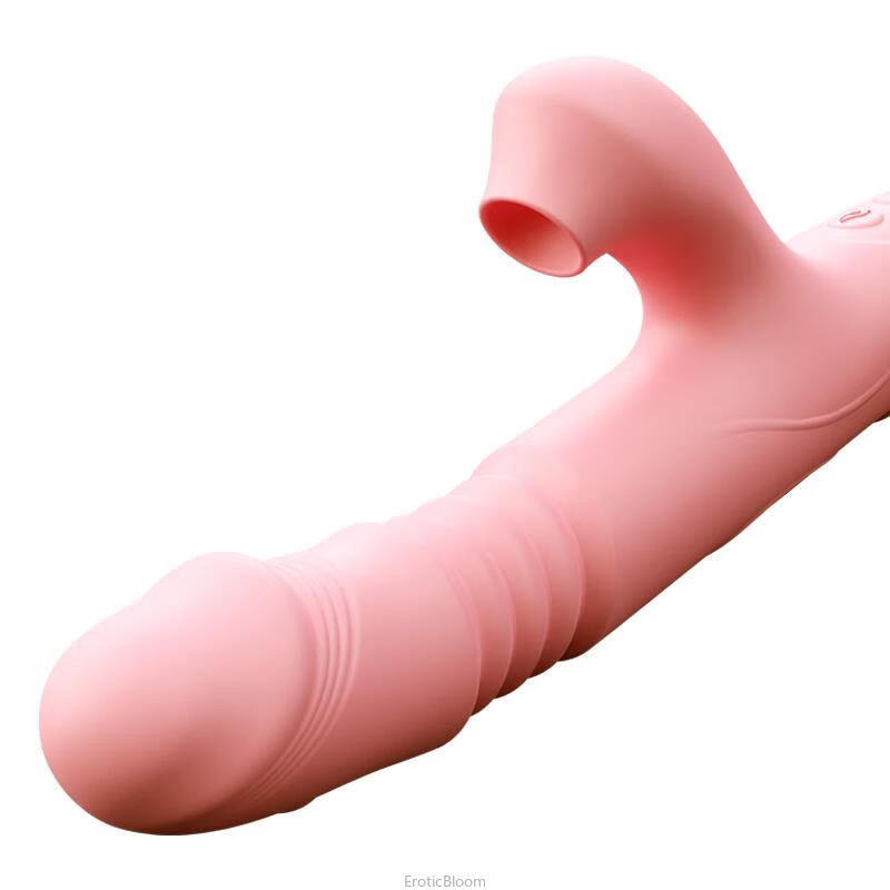 4-in-1 Wellness Wand - Personal Device | Vibration & Heat in soft pink, featuring realistic texture, suction tip, and ergonomic design for women's wellness.