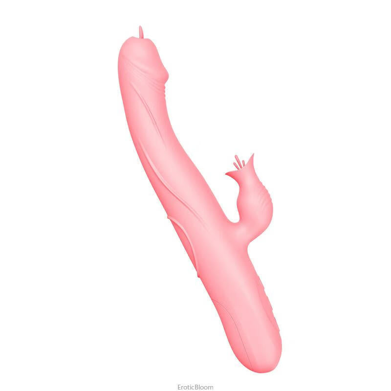 Pink G-spot rabbit vibrator with realistic tongue-like tip for clitoral and G-spot stimulation