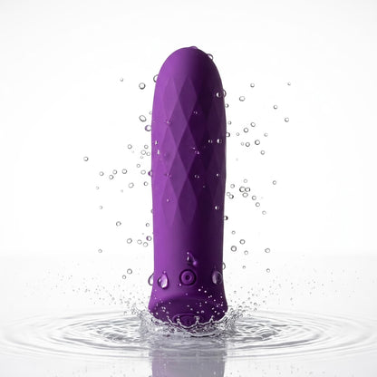 Purple bullet vibrator splash-resistant cleaning visual — rinse only, do not soak — EroticBloom