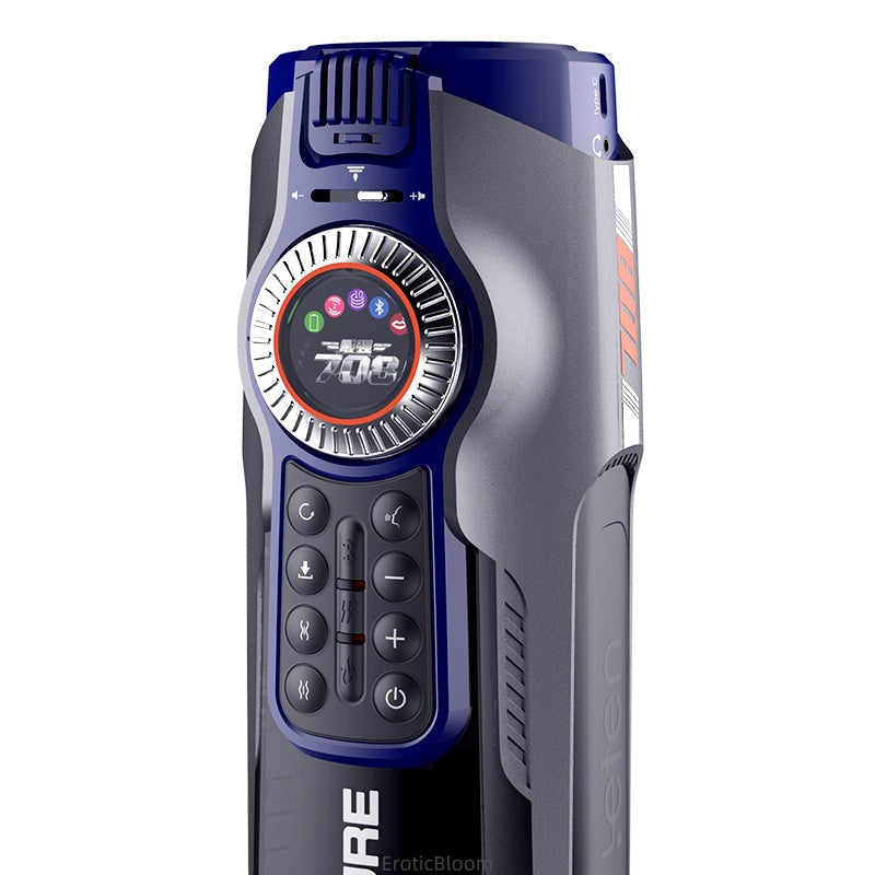 Digital Male Stroker with AI dual motor, smart speed control, and LCD panel for temperature and vibration settings in premium adult massager design.