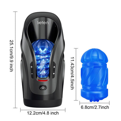 Cannon King Mini - KETEN Male Masturbator with 10 modes and 600 strokes/min, featuring compact design and 3D textured blue sleeve for intense pleasure.