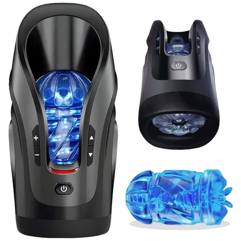 Cannon King Mini - KETEN Male Masturbator with 10 modes and 600 strokes/min, featuring a compact design and 3D textured blue sleeve for intense stimulation.