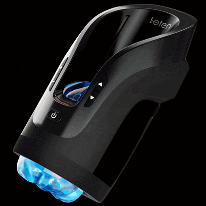 Cannon King Mini KETEN Male Masturbator with 10 modes and 600 strokes per minute, featuring a sleek black design and glowing blue 3D textured sleeve.