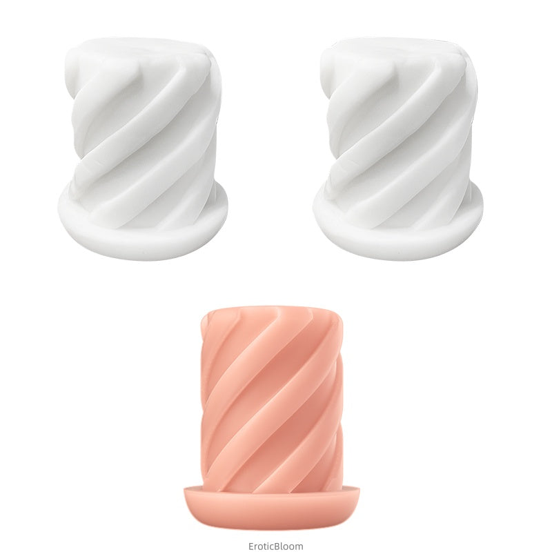 KETEN Men's Personal Training Device sleeves in white and peach colors, featuring spiral texture for enhanced stimulation and sensitivity training.